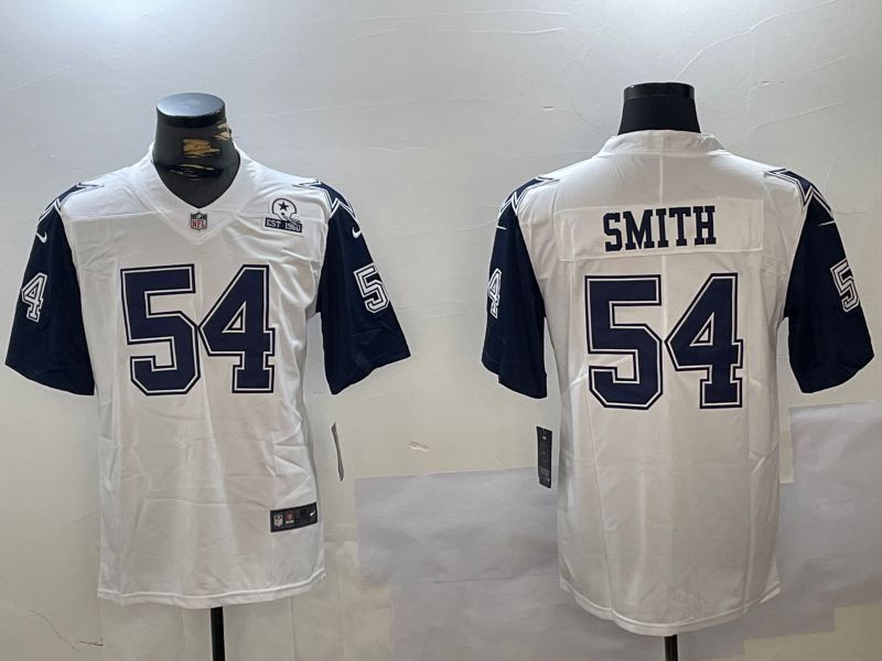Men Dallas Cowboys #54 Smith White 2024 Nike Vapor Limited NFL Jersey style 3